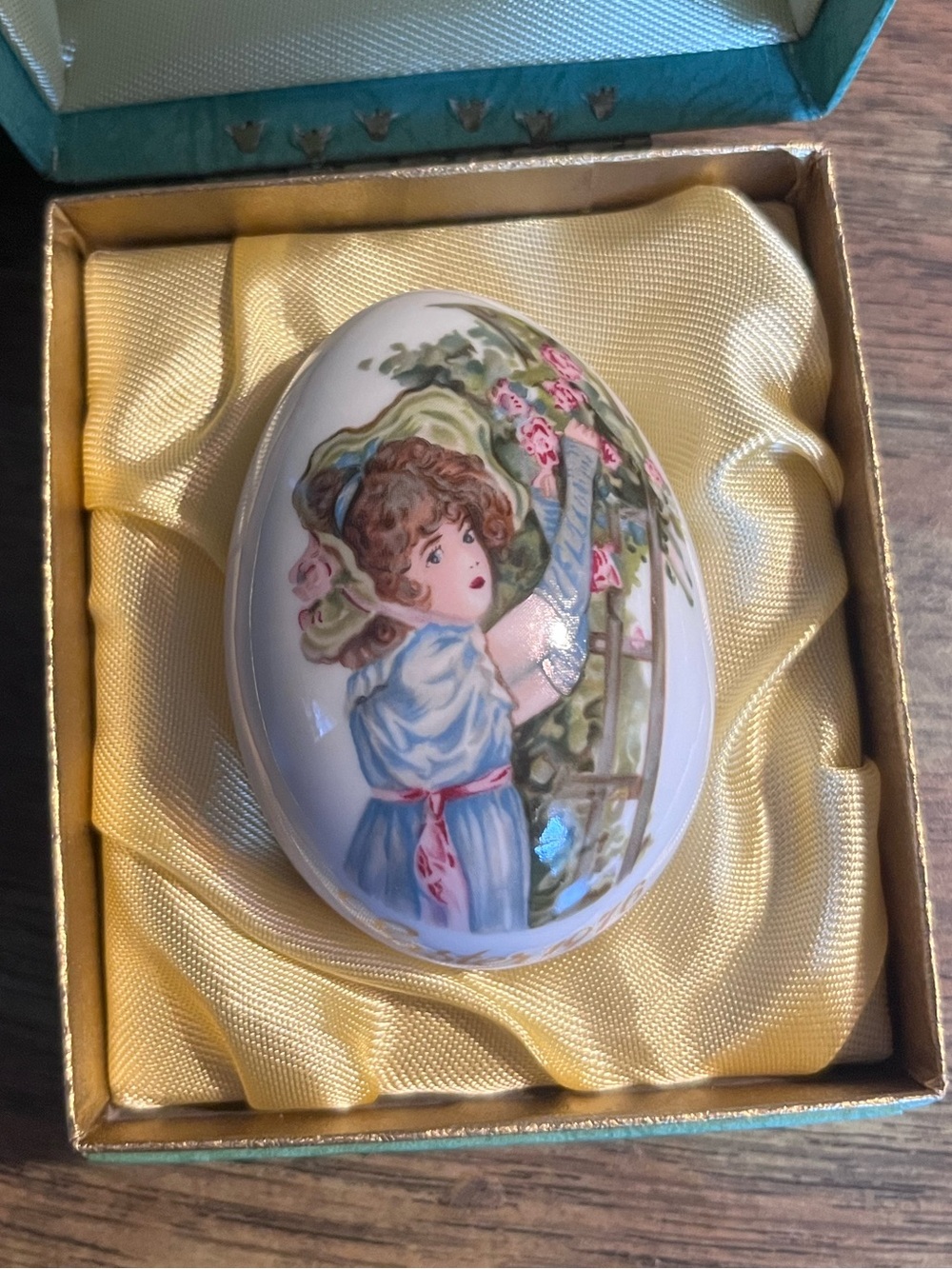 Hand-Painted Porcelain Decorative Egg in Blue and Cream